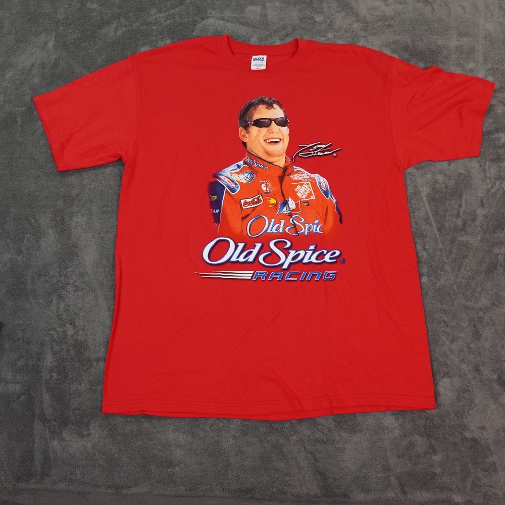 VTG NASCAR Tony Stewart Shirt Mens XL Red Old Spice Racing Tee Car Y2K Anvil